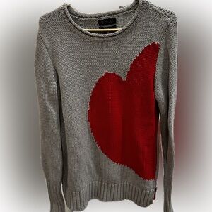 Rachel Zoe Gray Sweater with Red Heart